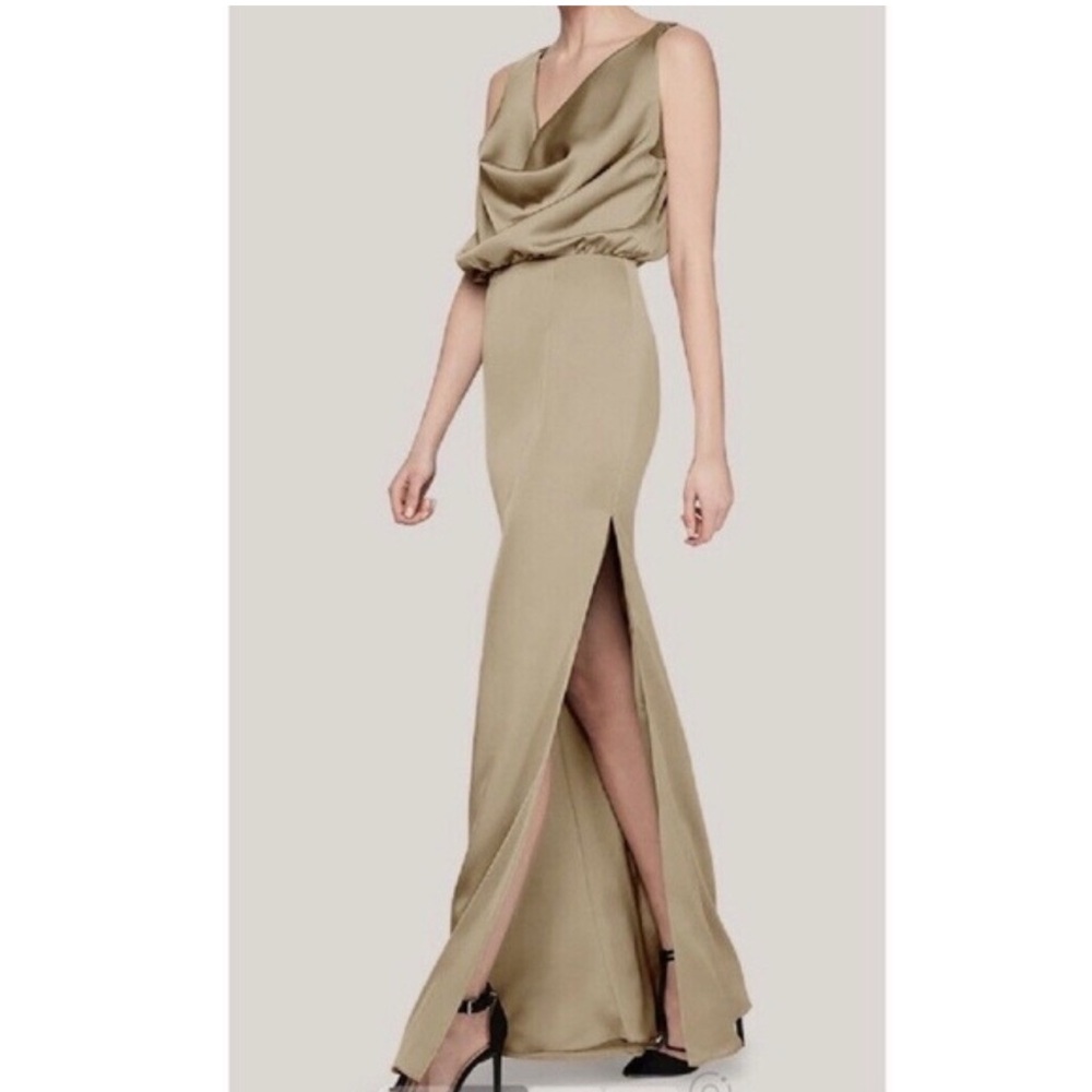 Fame and Partners Dark Tan Satin Gown, size 6